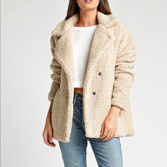 Free People Notched Teddy Peacoat Coat Faux Fur - Picture 3 of 10